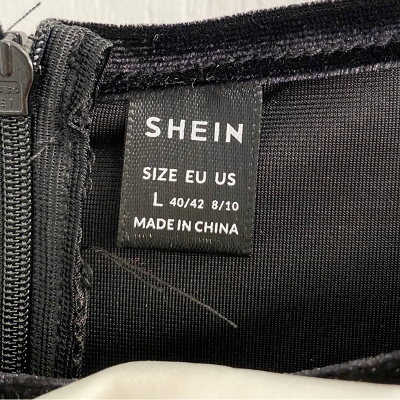 SHEIN Black Velvet White Bow Front Dress - Picture 6 of 6